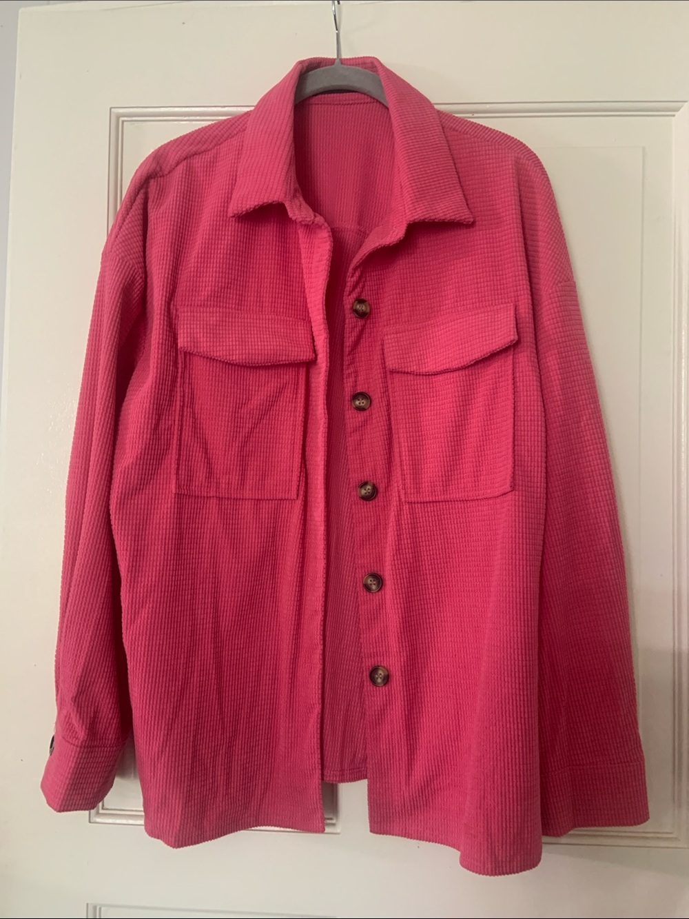 Women's Pink Button-Front Shirt Jacket